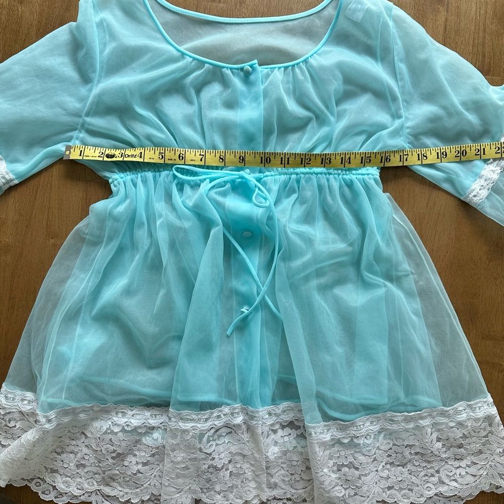 Radcliffe Vintage 60s Babydoll Aqua Blue Nylon Negligee Robe Nightie Set Small - Picture 8 of 12